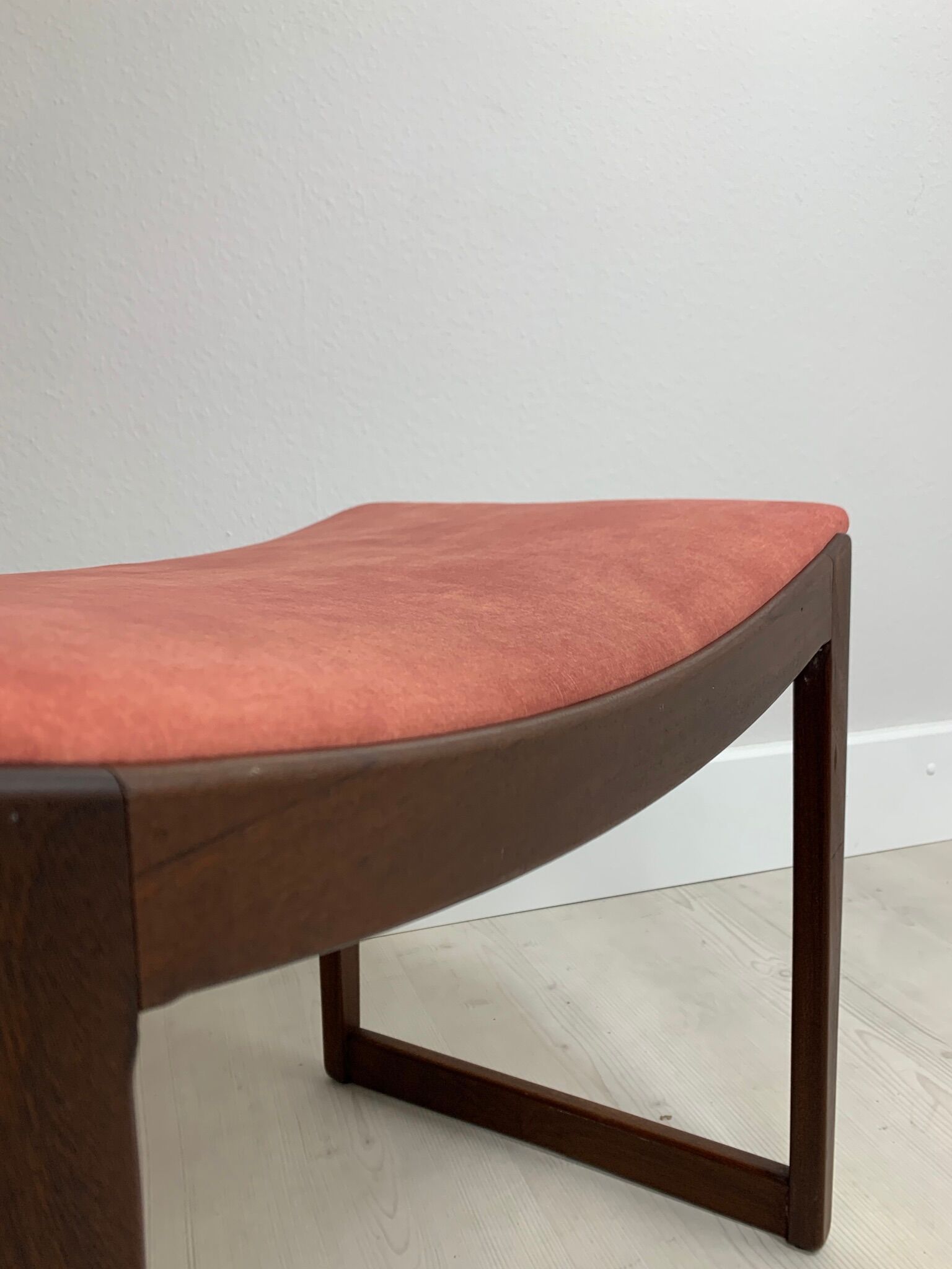 Danish Ottomane in Afromosiea and velvet upholstery, 1960s