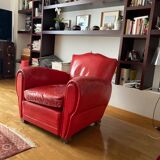 2 club chairs "moustache", 30s, in red leather