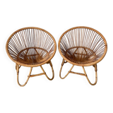 Pair of rattan ball-shaped armchairs from the 50s/60s