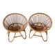 Paire de fauteuils corbeille en rotin , années 50-60