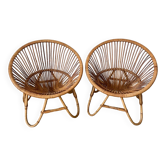 Pair of rattan ball-shaped armchairs from the 50s/60s