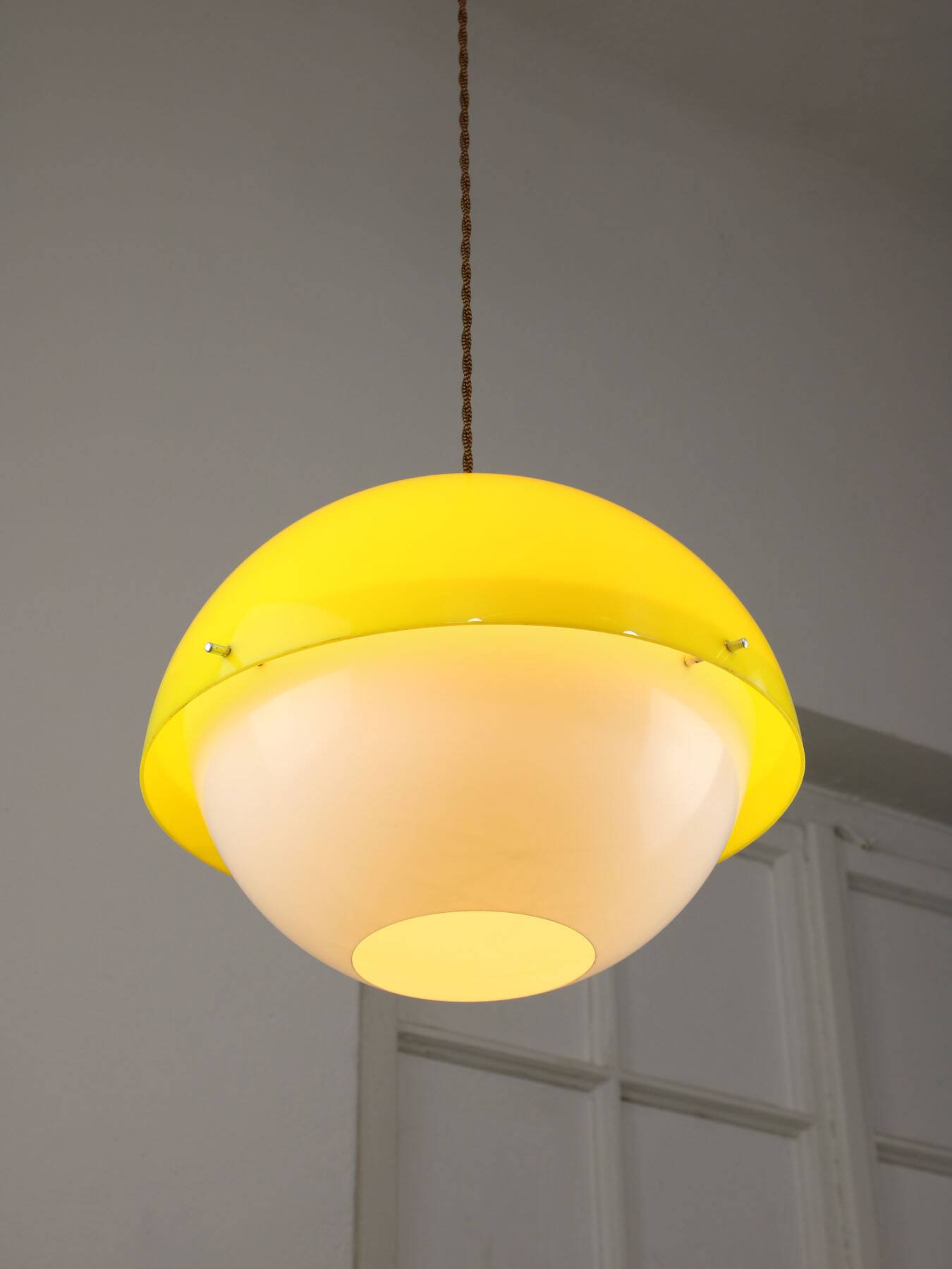 Space-age Yellow Plexiglas Pendant Lamp, 70s