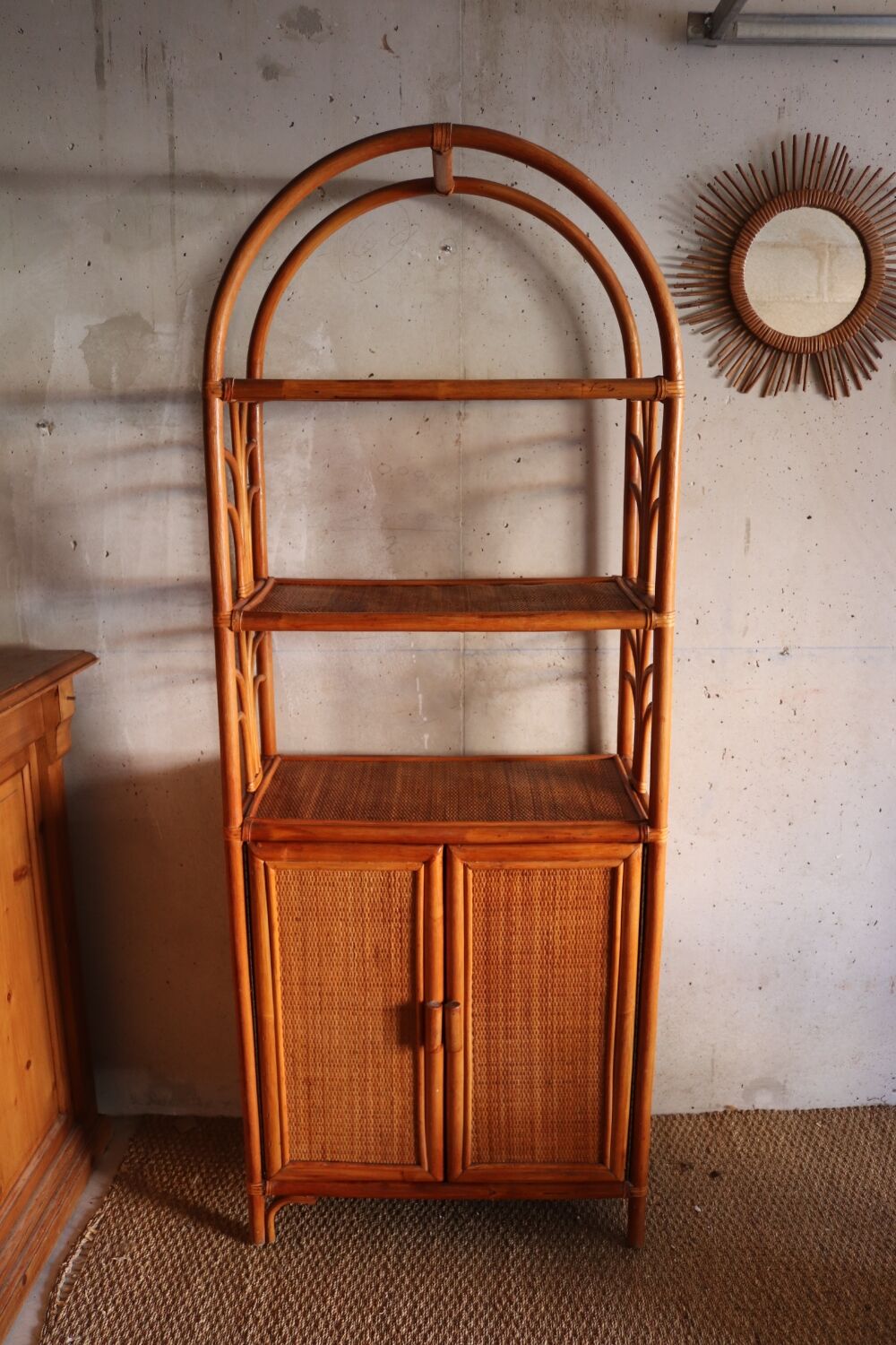 Rattan and vintage bamboo shelf