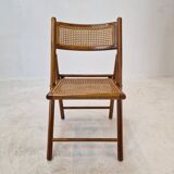 Set of 2 Italian Folding Chairs with Wicker, 1980's