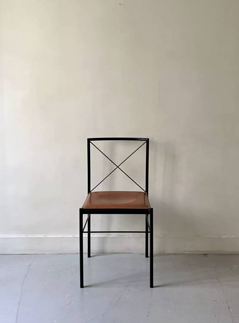 Metal and cognac leather chair, Arrben Italy design 1970
