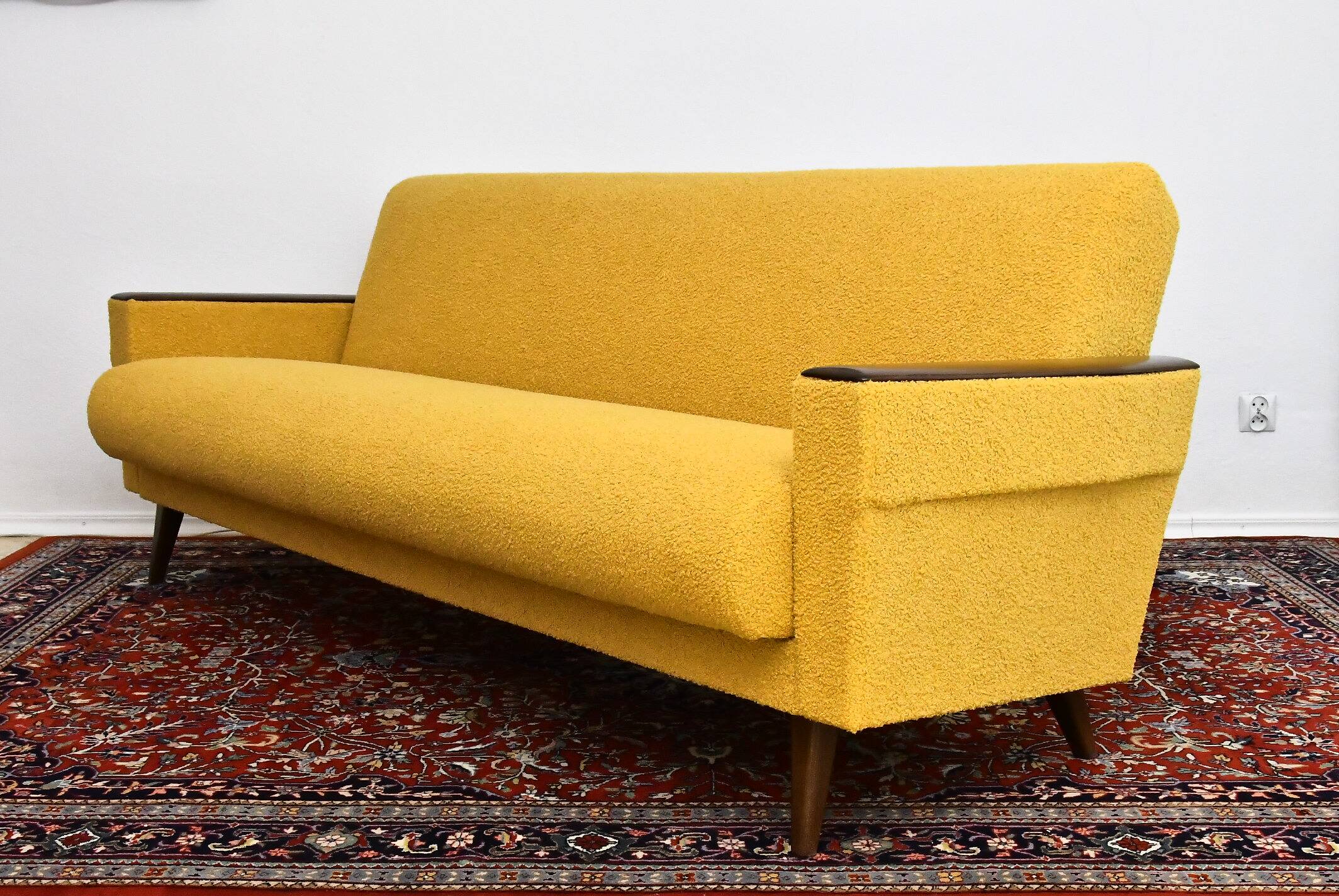 Scandinavian style yellow boucle folding sofa, 1960s