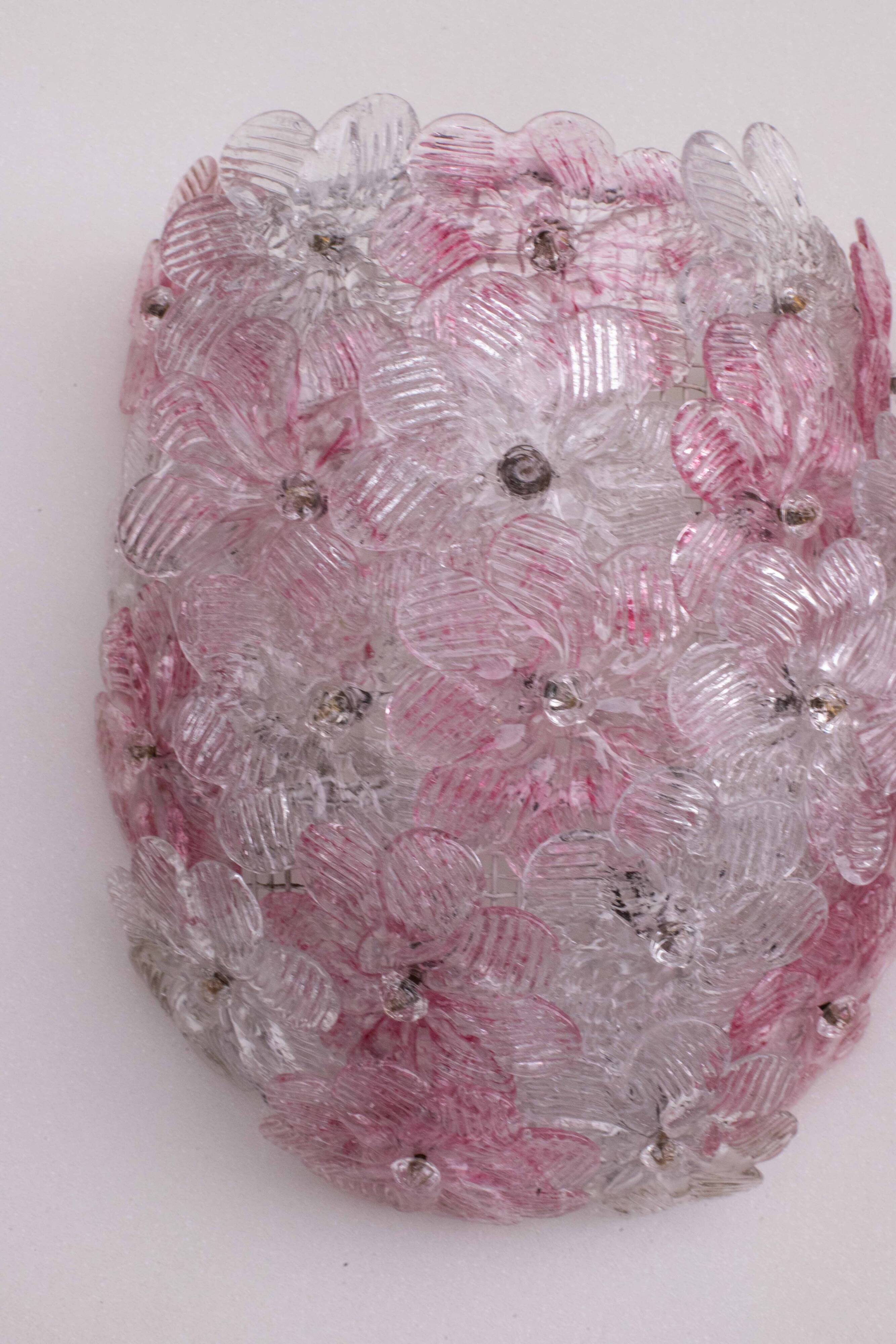 Set of 4 Murano Wall Light Pink Flower by Seguso, 1970