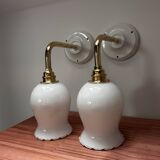 Pair of white opaline wall lights