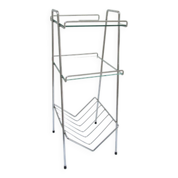 Étagère sellette verre métal chromé porte-revues années 70