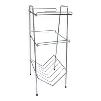 Chrome metal glass saddle shelf magazine rack 70s