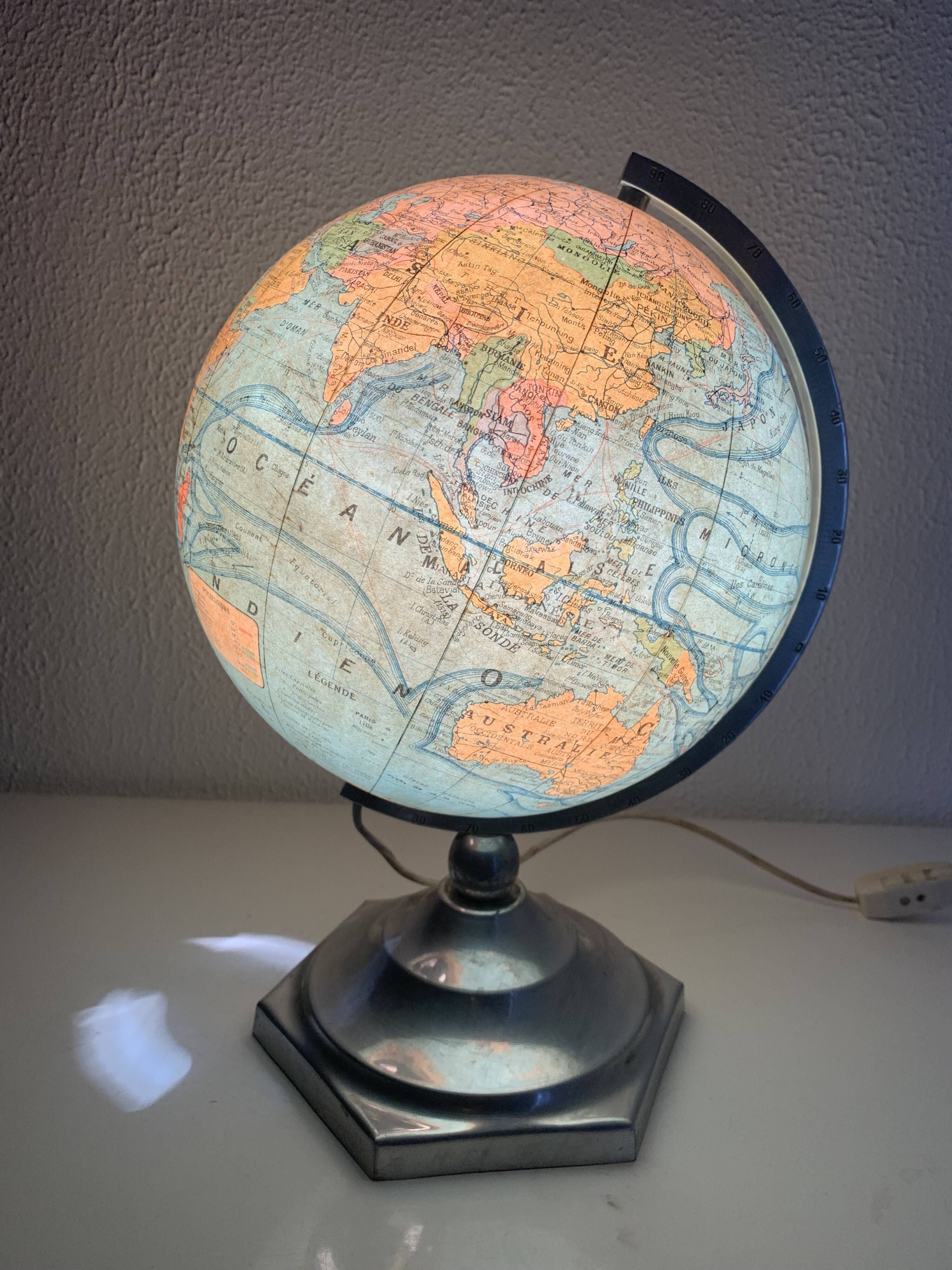 Globe terrestre J.Forest verre vintage 1950 mappemonde - 37 cm