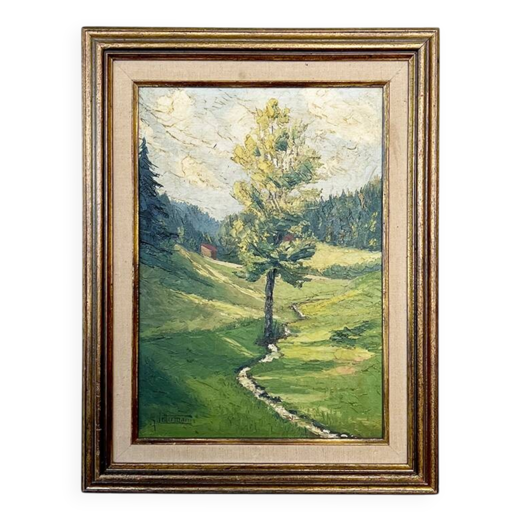 Painting "The Tree in the Valley", oil on panel, signed, 1936