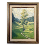Painting "The Tree in the Valley", oil on panel, signed, 1936