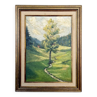 Painting "The Tree in the Valley", oil on panel, signed, 1936