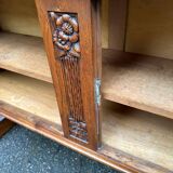 Art Deco sideboard in solid oak and frosted green glass, 1940.