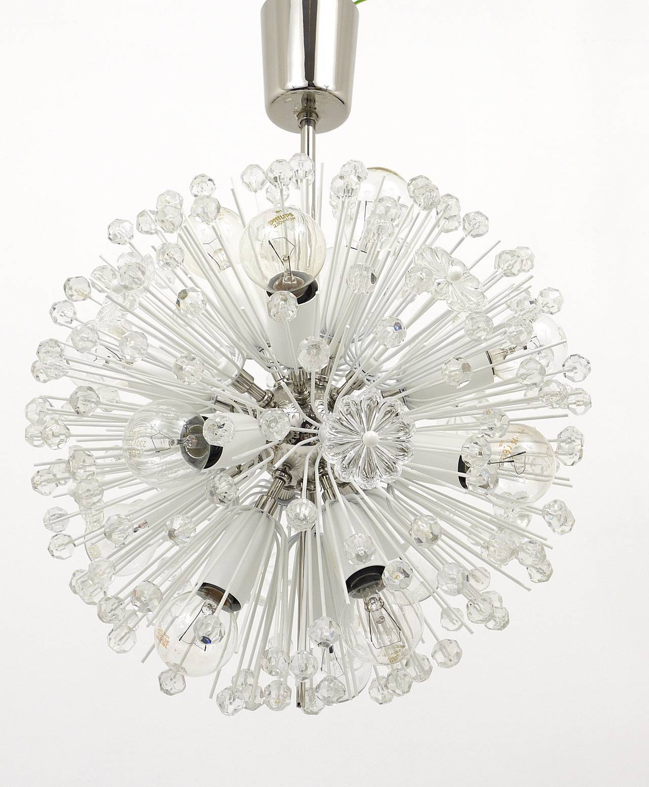 Blown glass lustre Dandelion Sputnik nickel-plated by Emil Stejnar, Rupert Nikoll