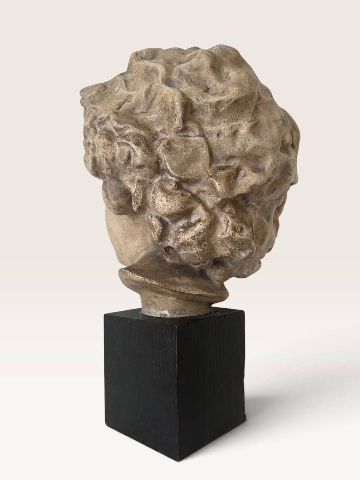 Plaster bust on a wooden base