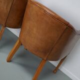 Fauteuils club style art déco en cuir cognac, pays-bas, set de quatre