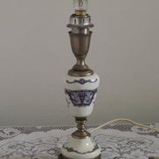 French Vintage Decorative Silver Metal and Porcelain Shaded Table Lamp