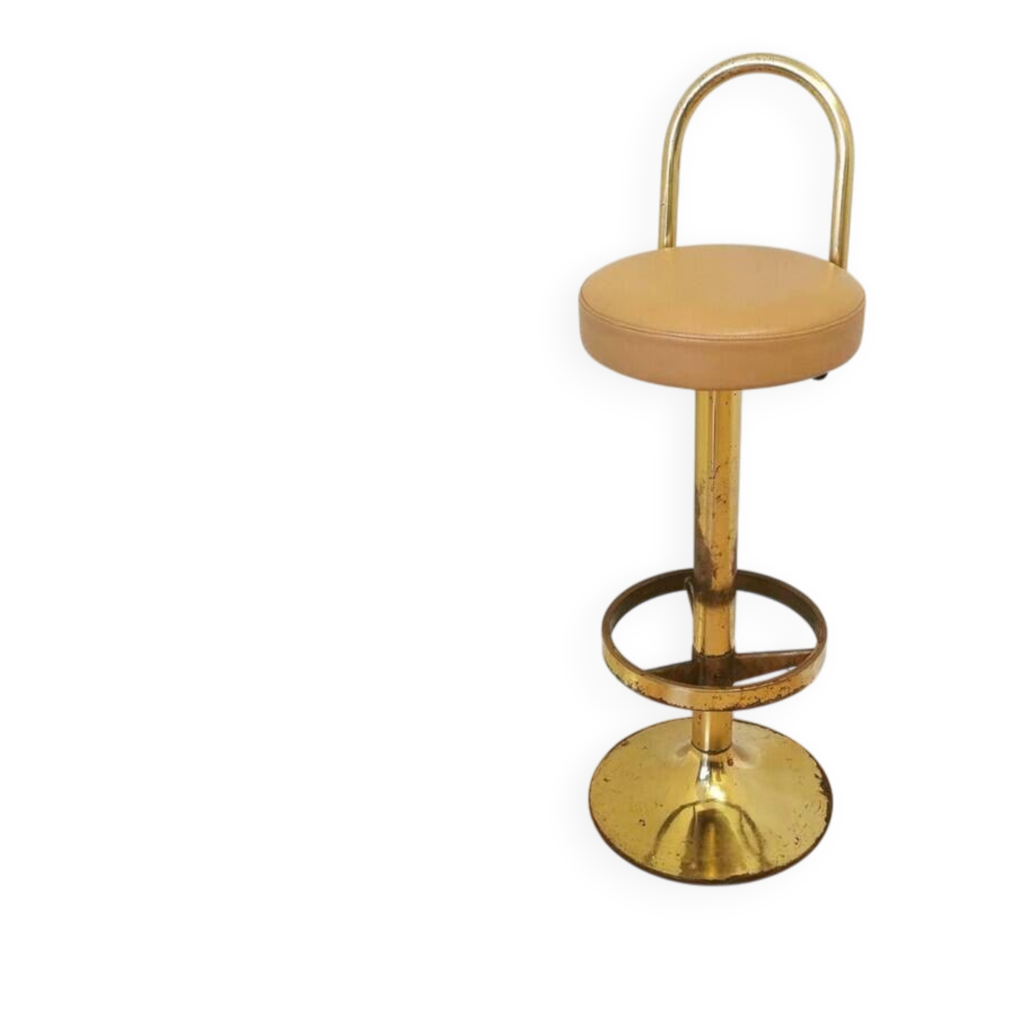 Tabouret de bar en laiton et cuir, Italie milieu XXème