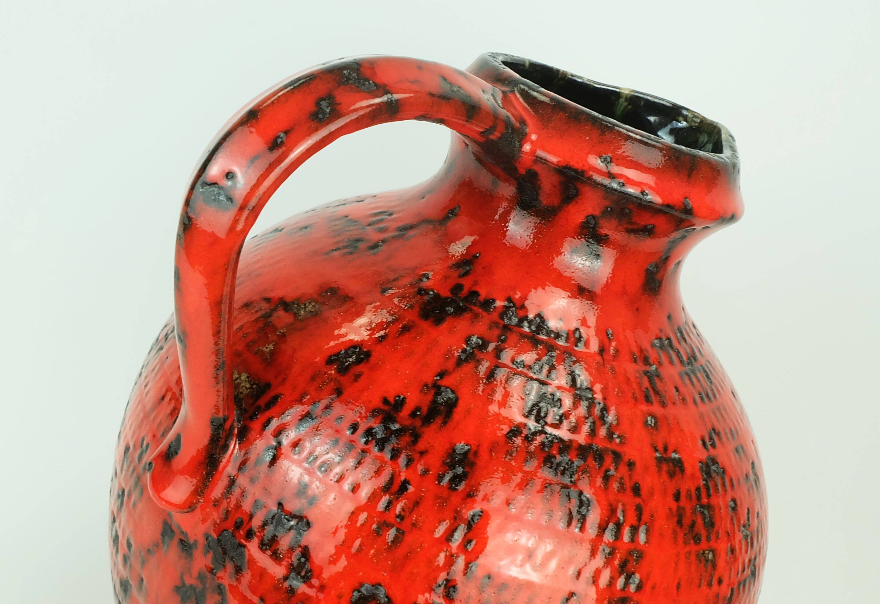 large 1960's VASE fohr-keramik model 490-30 black red relief decor fat lava