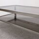 Table basse à 2 plateaux en inox brossé et verre fumé, France vers 1970