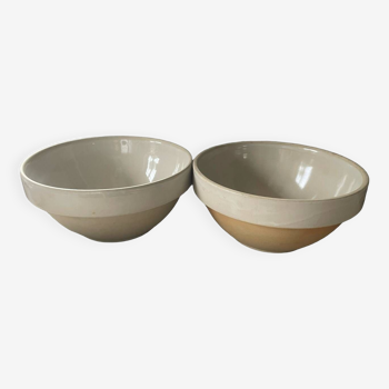 Set of two 2.5l salad bowls in vintage Digoin stoneware