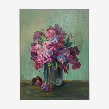 Oil painting vase bouquet flowers