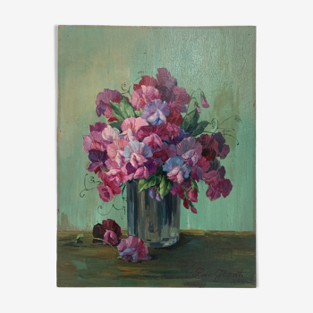 Peinture à l’huile vase bouquet fleurs
