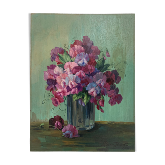 Oil painting vase bouquet flowers