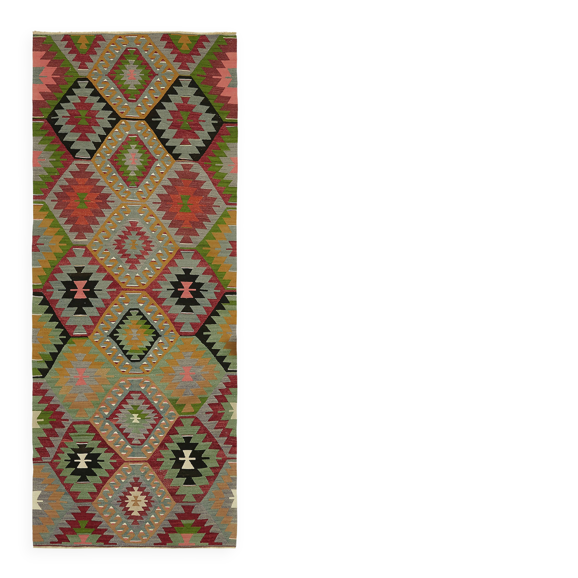 Turkish Handmade Vintage Anatolian Kilim 107 cm x 264 cm
