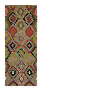 Turkish Handmade Vintage Anatolian Kilim 107 cm x 264 cm