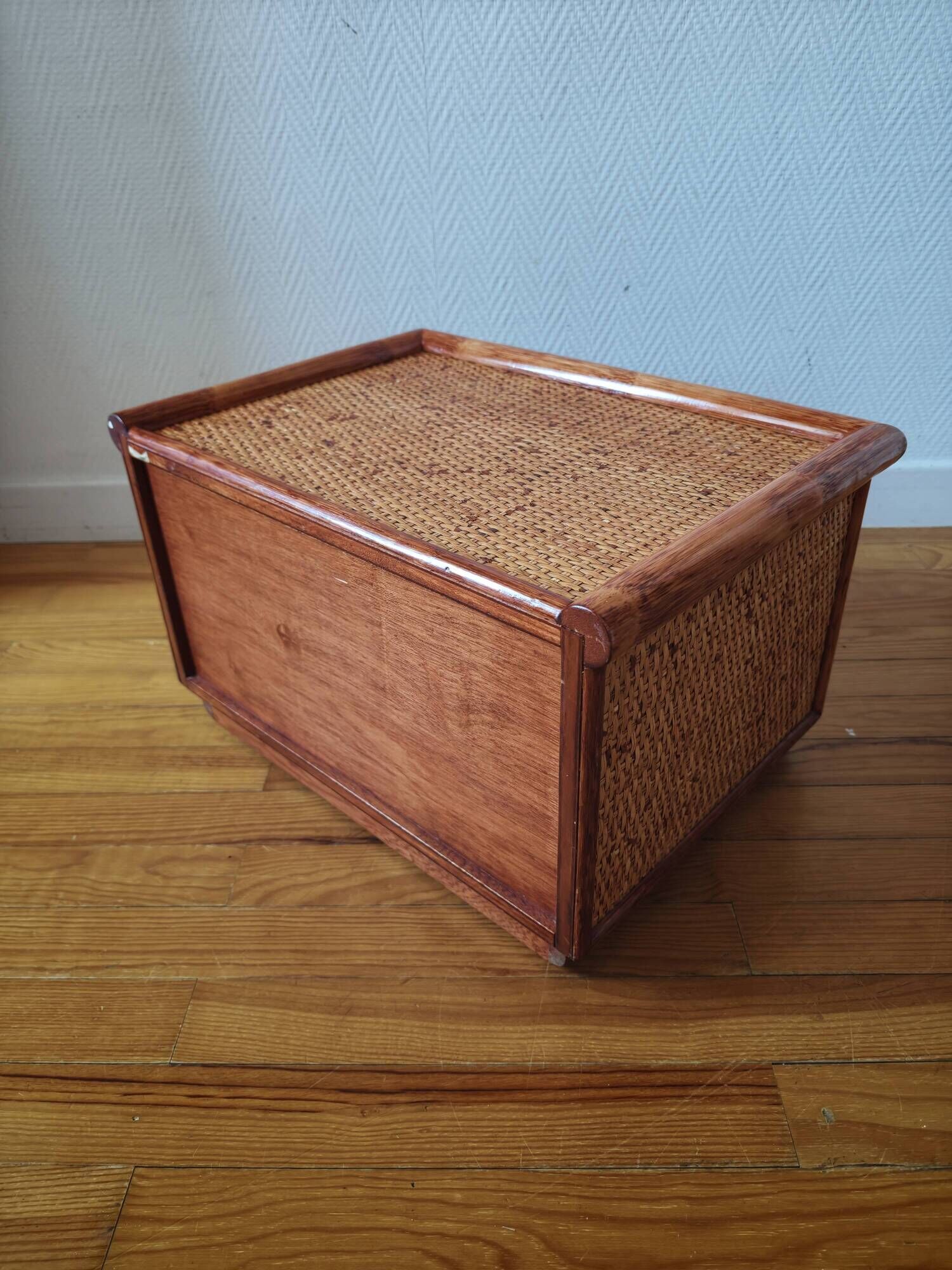Rattan bedside table from the 1970s-80s.