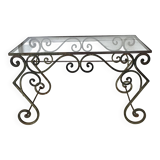 Table verre et fer forgé, années 50