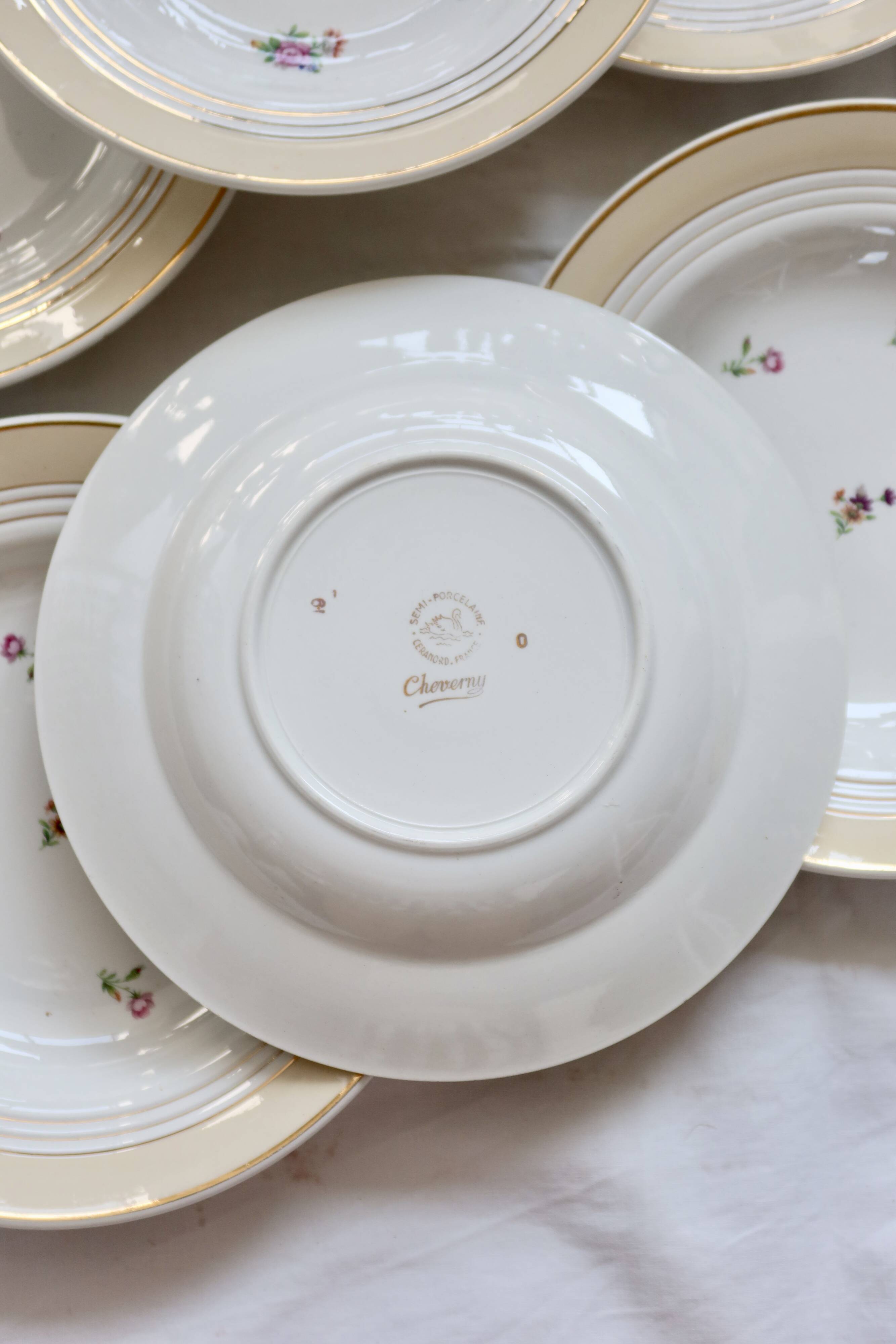 6 vintage Céranord France “Cheverny” soup plates - Floral pattern