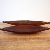 Set Of Two Vintage Teak Canoe Trays, African Hand Carved Hardwood Dishes