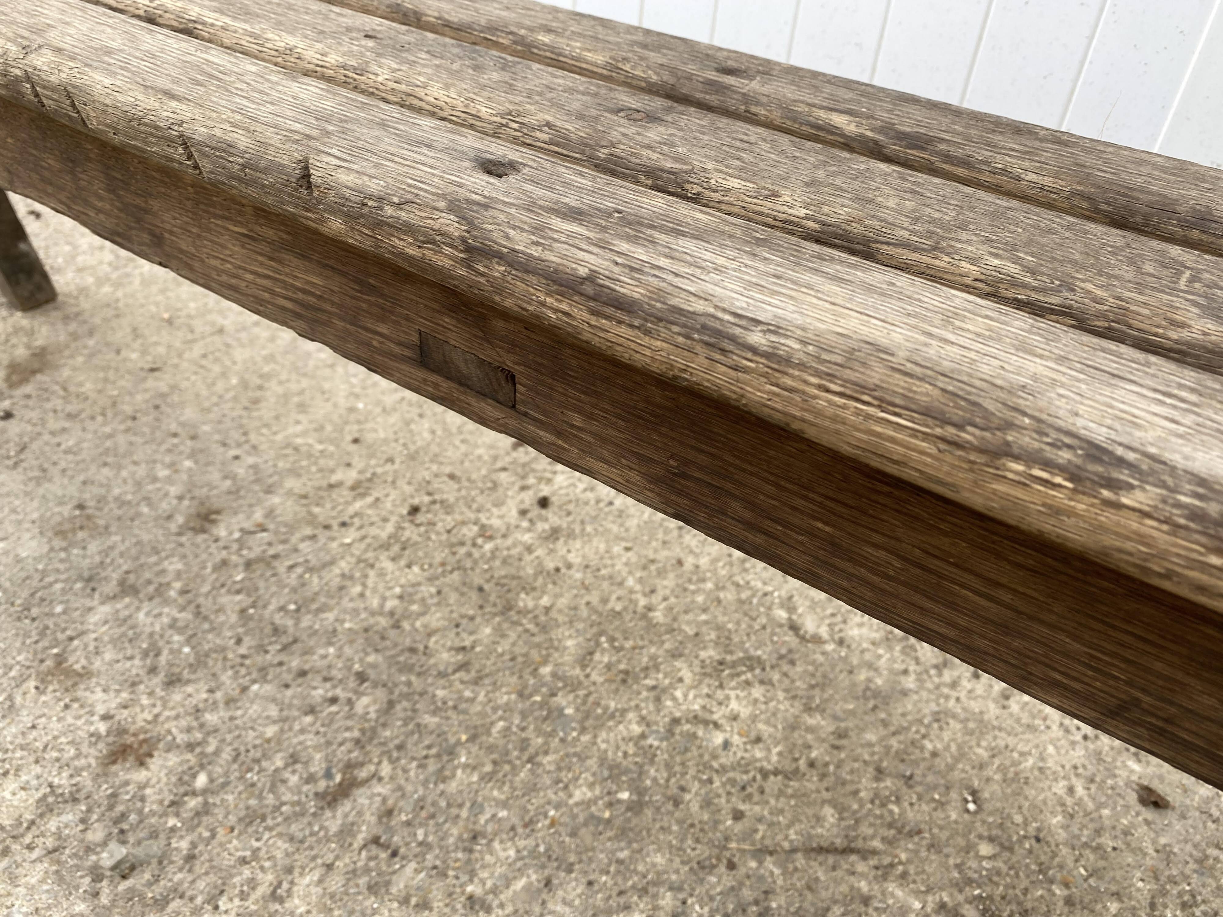 Pair of 2m solid oak wood farm benches for rustic farm table 1900