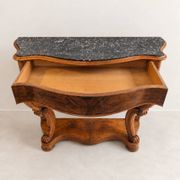 Console ancienne en bois sculpté et marbre gris veiné – Style Napoléon