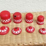 Spice pots enamelled sheet decoration Lustucru red