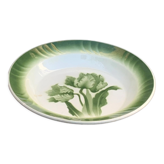 Hollow dish pattern green tulips longwy france old