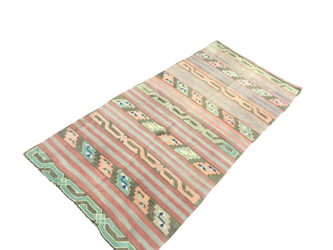 Stripe Oushak Handwoven Tribal Kilim Rug