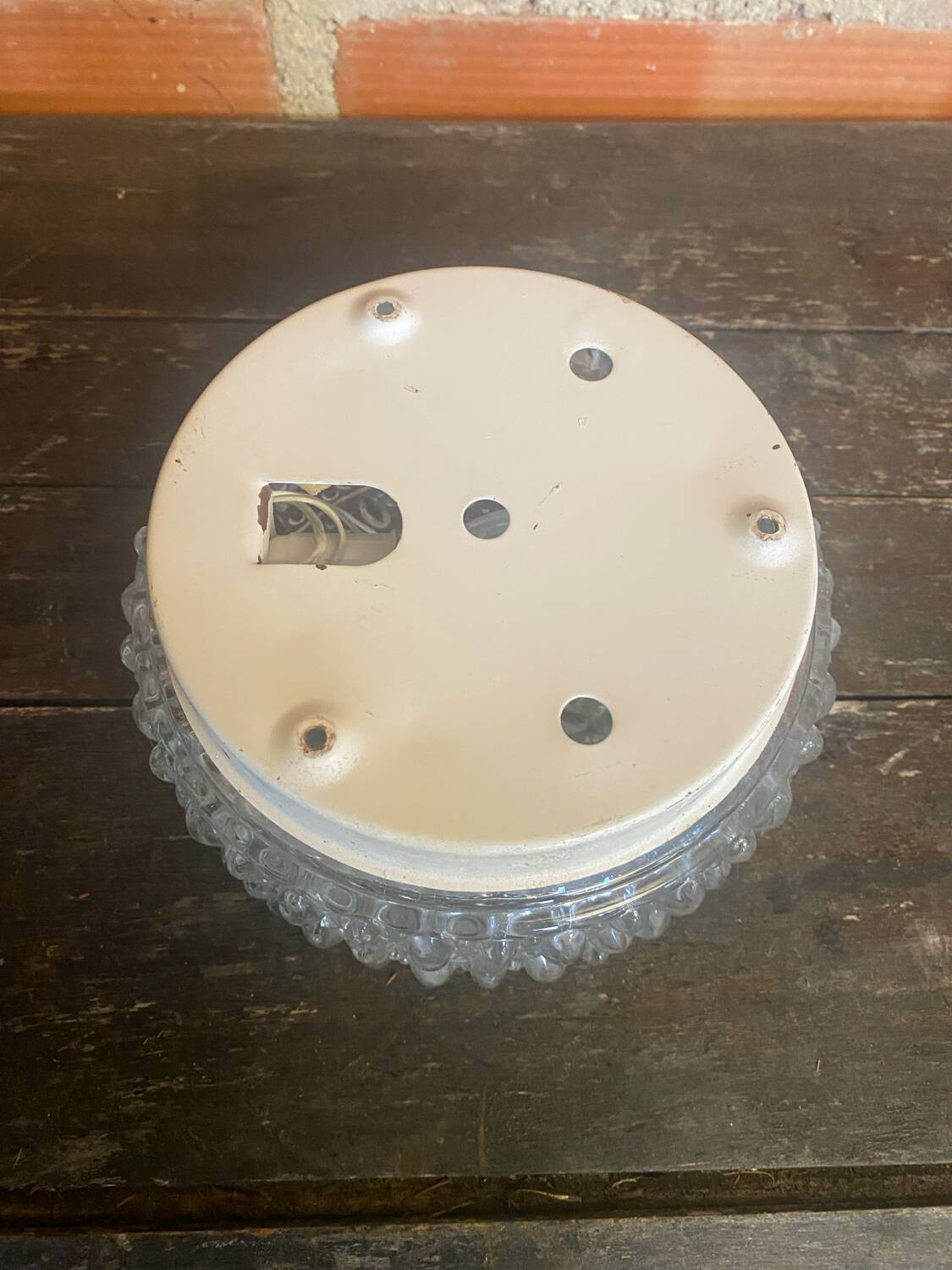 Vintage White Metal Support + Moulded Glass Ceiling Light Fixture