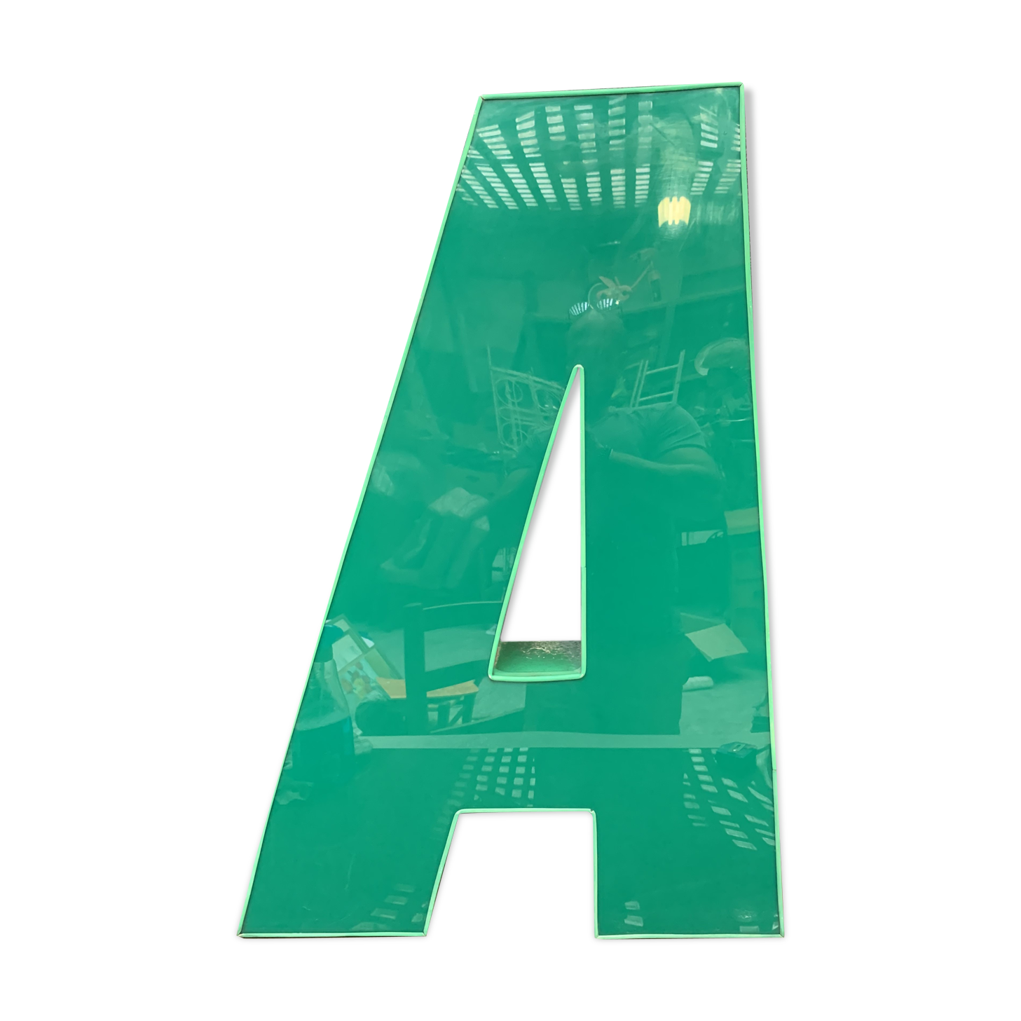 Old letter in metal and plexiglass, industrial decoration