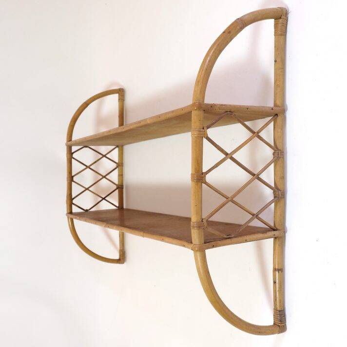 Vintage 1960s rattan wall shelf
