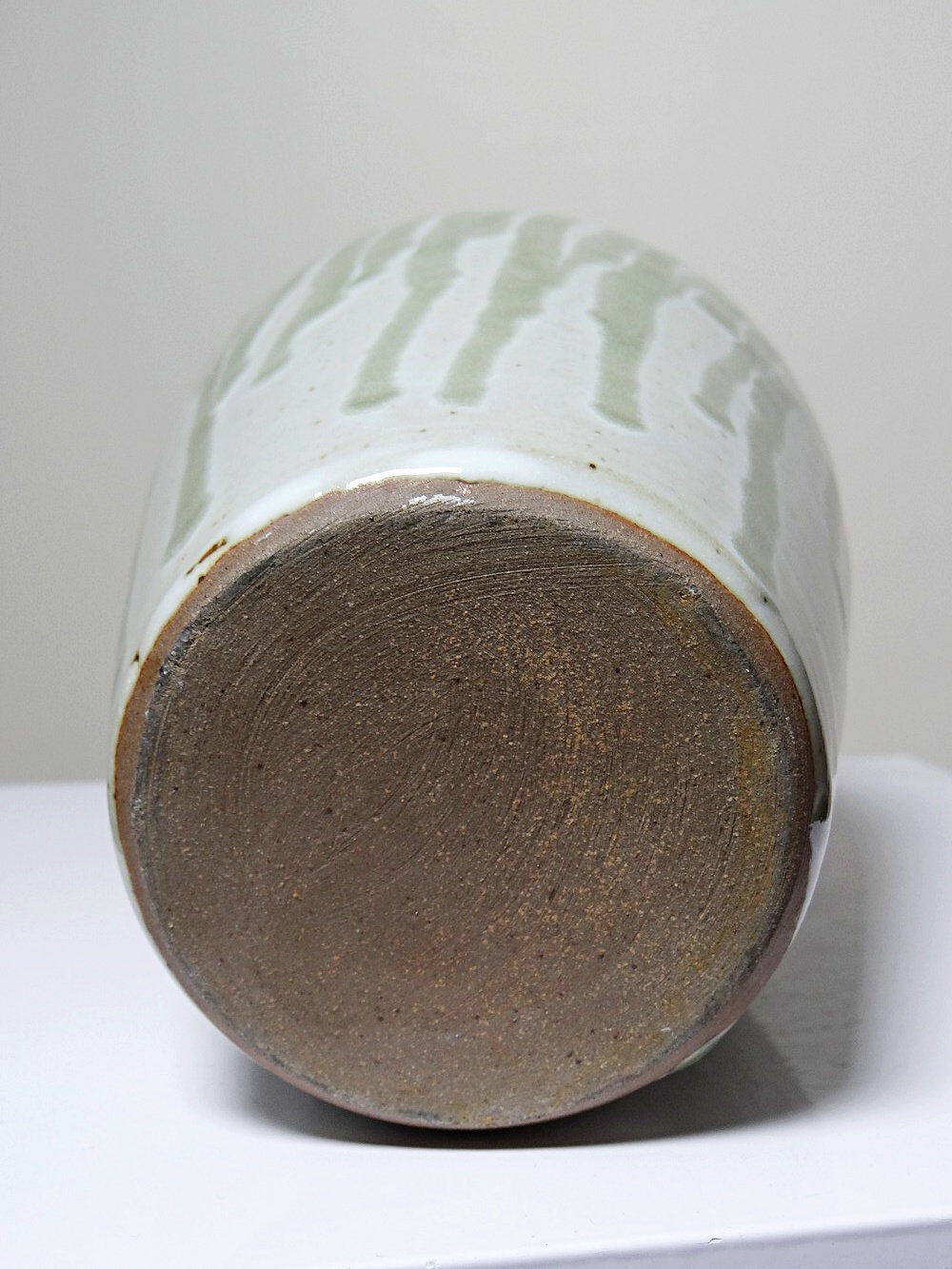 Vintage ash-glazed artisanal stoneware Wabi-Sabi modernist vase