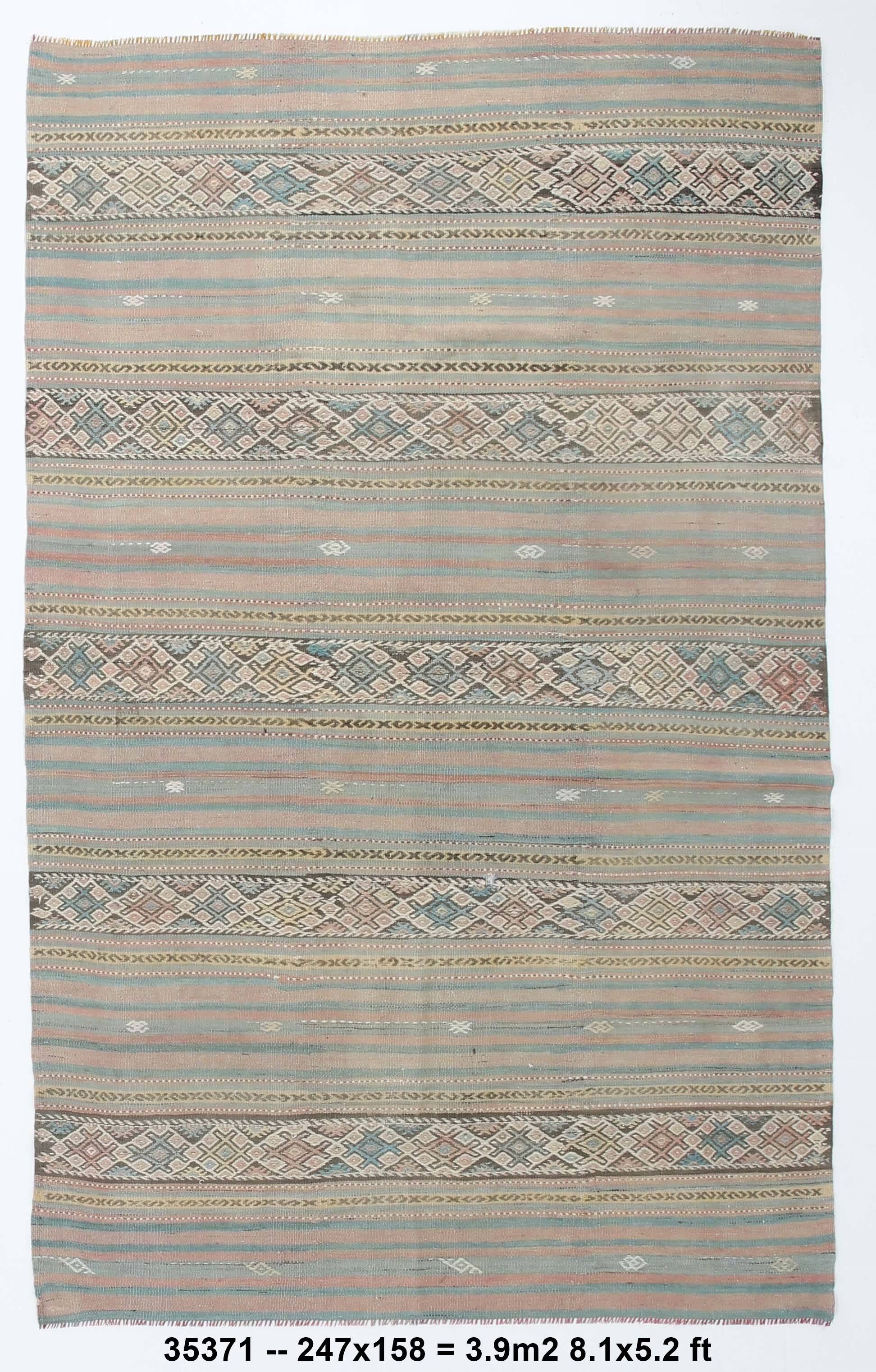 Tapis Kilim fait main rouge clair bleu 5x7 158x247 cm