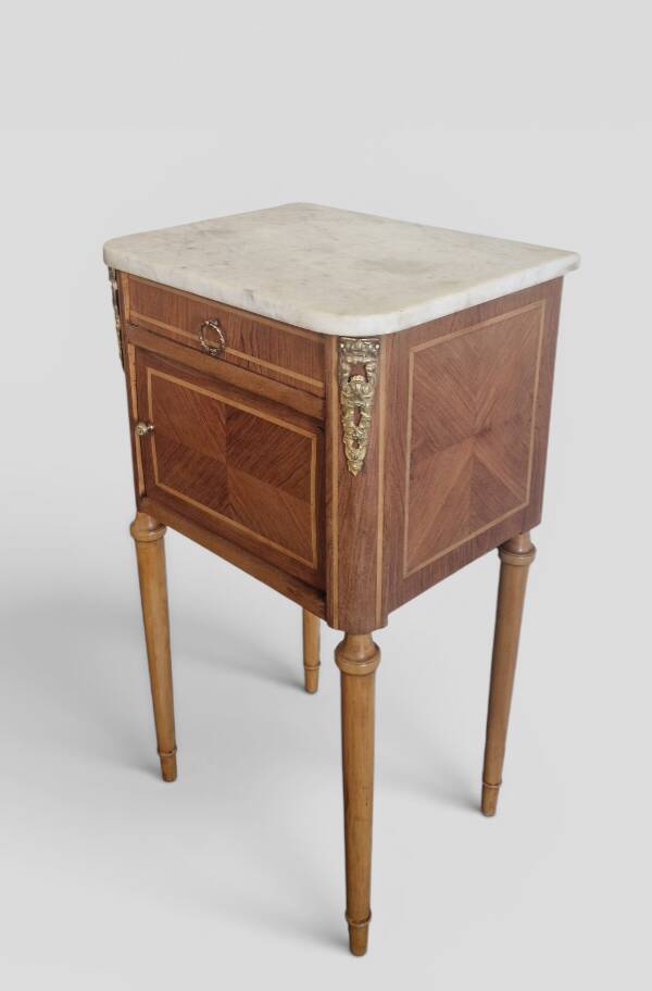 Louis XVI style side table - Marquetry wood and gilded bronze