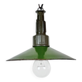 Industrial Green Enamel Military Pendant Lamp with Cast Aluminium Top, 1960