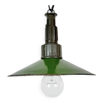 Suspension militaire en émail vert industriel avec un dessus en aluminium coulé, 1960