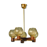 Scandinavian chandelier in mahogany wood and brass